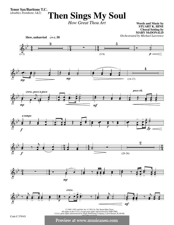 Then Sings My Soul (How Great Thou Art): Bb Tenor Sax/Baritone TC part by Stuart K. Hine