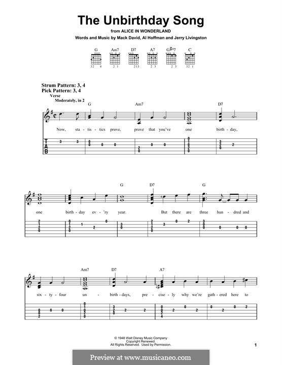 The Unbirthday Song: Для гитары by Al Hoffman, Jerry Livingston, Mack David