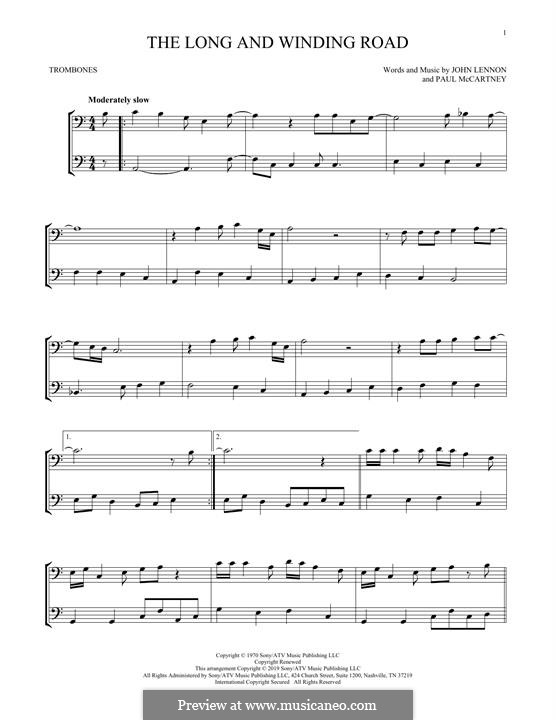 The Long and Winding Road (The Beatles): For two trombones by John Lennon, Paul McCartney