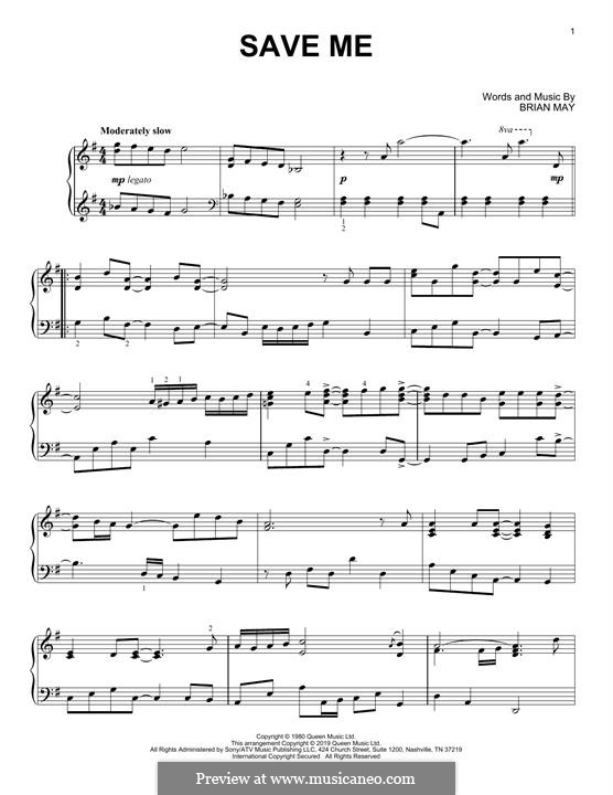 Save Me (Queen): Для фортепиано (легкий уровень) by Brian May