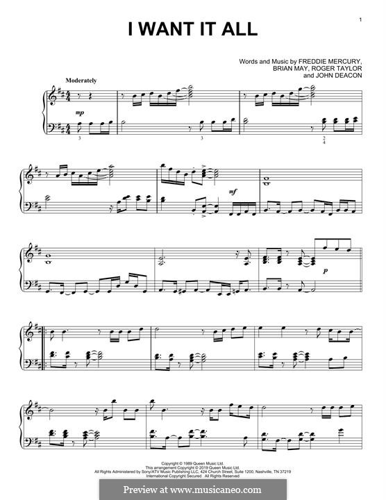 I Want it All (Queen): Для фортепиано by Brian May, Freddie Mercury, John Deacon, Roger Taylor