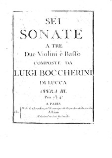 Шесть струнных трио, Op.3: Партии бассо континуо, G.119-124 by Луиджи Боккерини
