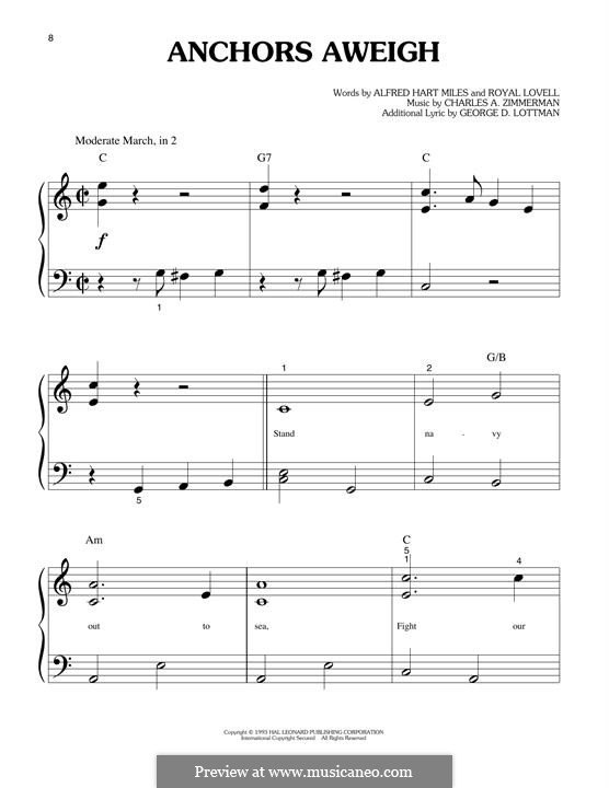 Anchors Aweigh (Alfred Hart Miles): Для фортепиано by Чарльз А. Циммерманн, George D. Lottman, Royal Lovell