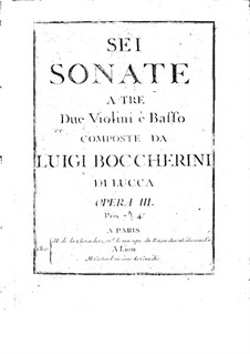 Шесть струнных трио, Op.3: Партия первой скрипки (или виолончели), G.119-124 by Луиджи Боккерини