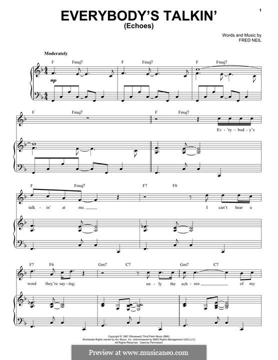 Everybody's Talkin' (Nilsson): Для голоса и фортепиано by Fred Neil