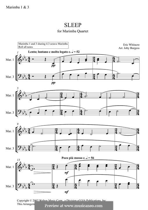 Sleep for Marimba Quartet: Marimba 1 & 3 part by Eric Whitacre
