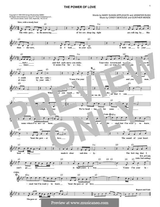 The Power of Love: Для клавишного инструмента by Candy Derouge, Gunther Mende, Jennifer Rush, Mary Susan Applegate