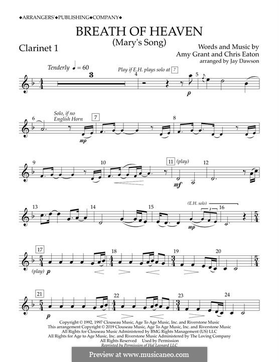 Breath of Heaven (Mary's Song) arr. Jay Dawson: Clarinet 1 part by Chris Eaton