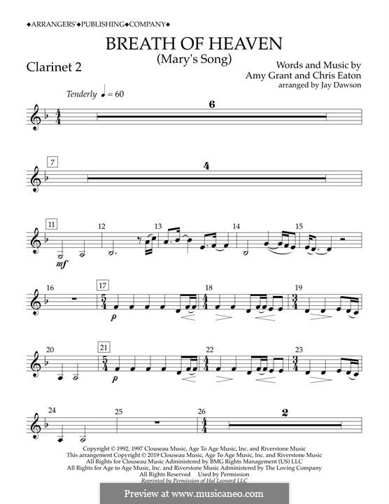 Breath of Heaven (Mary's Song) arr. Jay Dawson: Clarinet 2 part by Chris Eaton