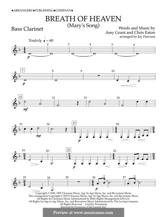Breath of Heaven (Mary's Song) arr. Jay Dawson: Bb Bass Clarinet part by Chris Eaton