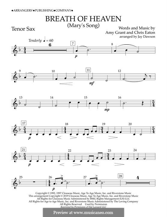 Breath of Heaven (Mary's Song) arr. Jay Dawson: Tenor Sax part by Chris Eaton