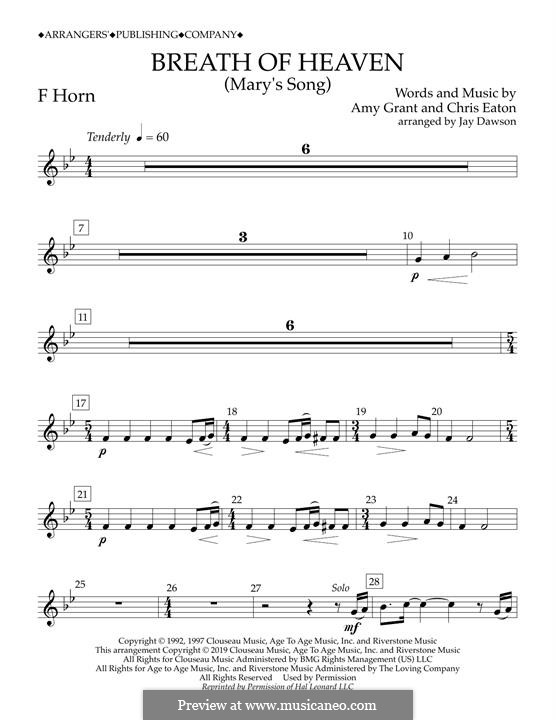 Breath of Heaven (Mary's Song) arr. Jay Dawson: F Horn part by Chris Eaton