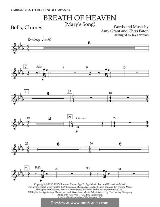 Breath of Heaven (Mary's Song) arr. Jay Dawson: Bells, Chimes part by Chris Eaton