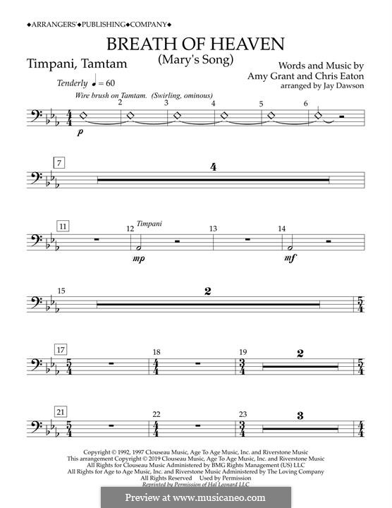 Breath of Heaven (Mary's Song) arr. Jay Dawson: Timpani, Tamtam part by Chris Eaton