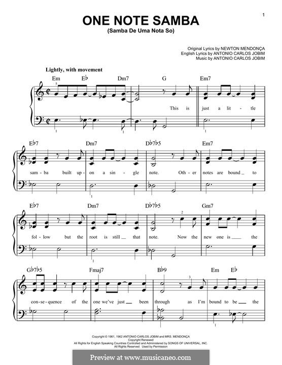 One Note Samba (Samba De Uma Nota): Для фортепиано by Antonio Carlos Jobim