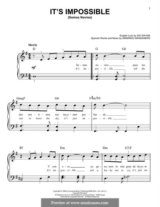 It's Impossible (Somos Novios): Для фортепиано (легкий уровень) by Armando Manzanero, Sid Wayne