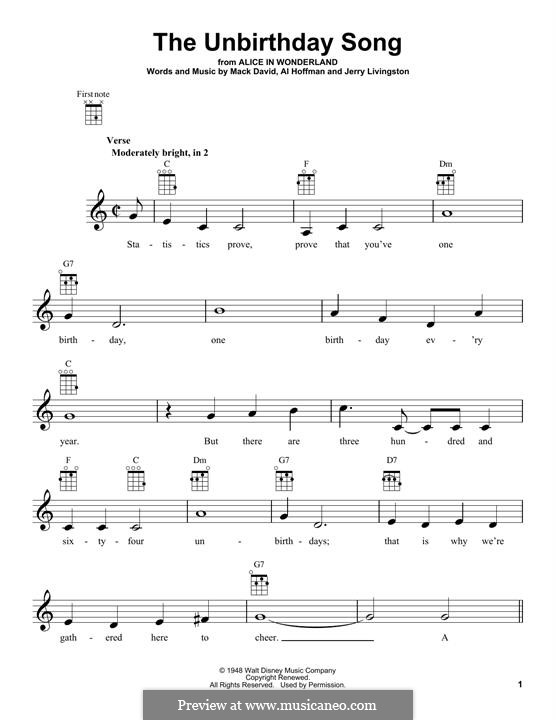The Unbirthday Song: Для укулеле by Al Hoffman, Jerry Livingston, Mack David