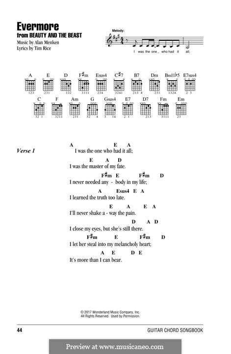 Instrumental version: Lyrics and guitar chords by Alan Menken