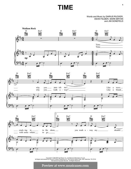 Time (Hootie & The Blowfish): Для голоса и фортепиано (или гитары) by Darius Carlos Rucker, Everett Dean Felber, James George Sonefeld, Mark William Bryan