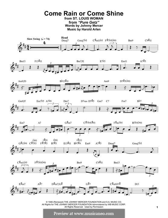 Come Rain or Come Shine: Для альтового саксофона by Harold Arlen