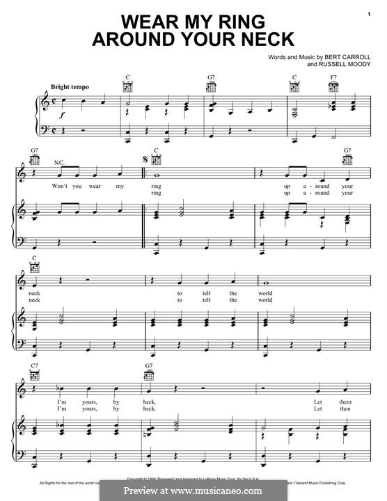 Wear My Ring Around Your Neck (Elvis Presley): Для голоса и фортепиано (или гитары) by Bert Carroll, Russell Moody