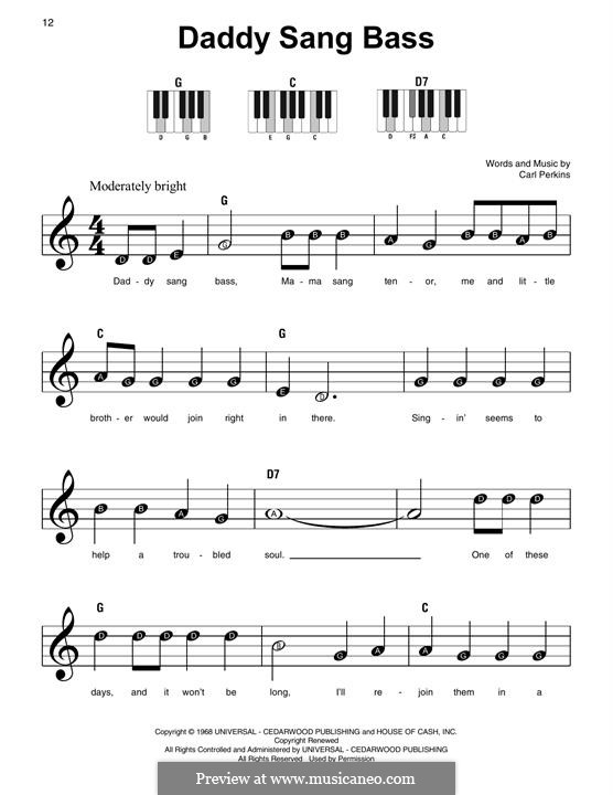 Daddy Sang Bass (Johnny Cash): Для фортепиано by Carl Lee Perkins