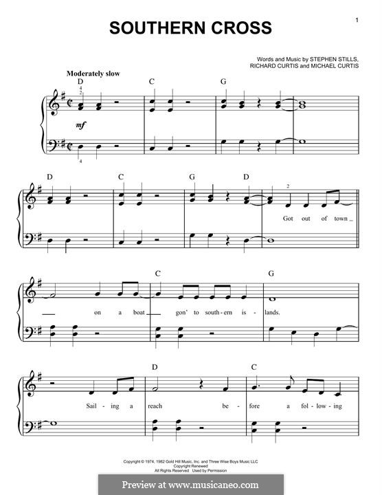 Southern Cross (Crosby, Stills & Nash): Для фортепиано (легкий уровень) by Michael Curtis, Richard Curtis, Stephen Stills