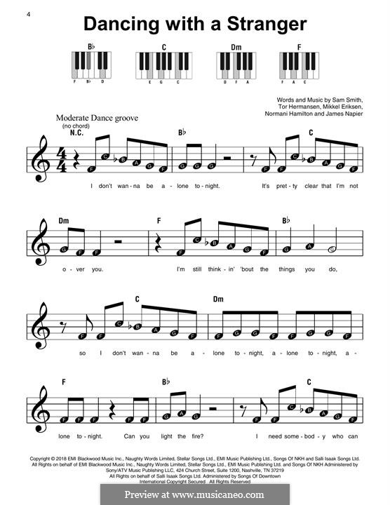 Dancing with a Stranger (Sam Smith & Normani): Для фортепиано (легкий уровень) by Mikkel Storleer Eriksen, Sam Smith, Tor Erik Hermansen, James Napier, Normani Hamilton