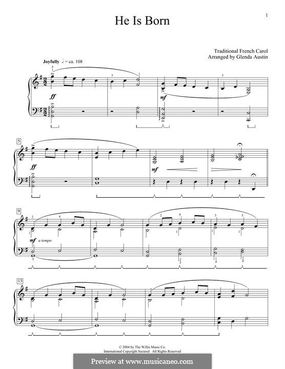 He is Born, the Holy Child (Il est ne, le divin enfant): Для фортепиано by folklore