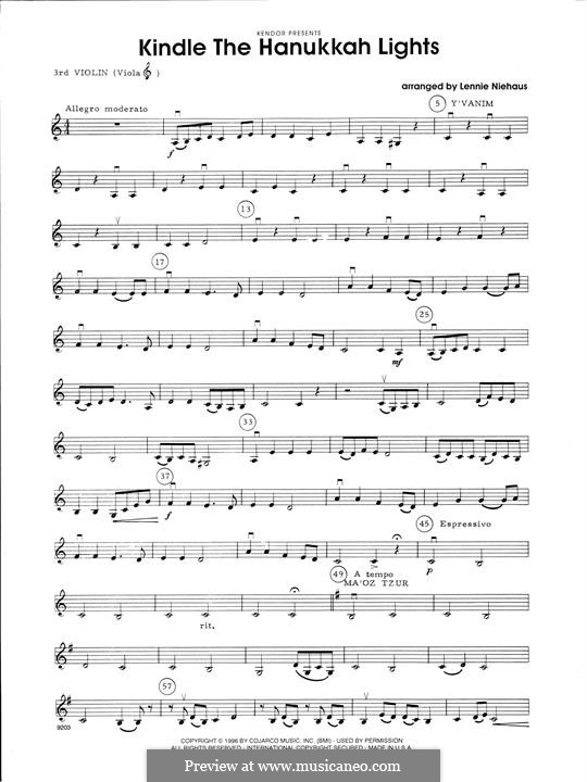 Kindle the Hanukkah Lights: Violin 3 (Viola T.C.) part by folklore