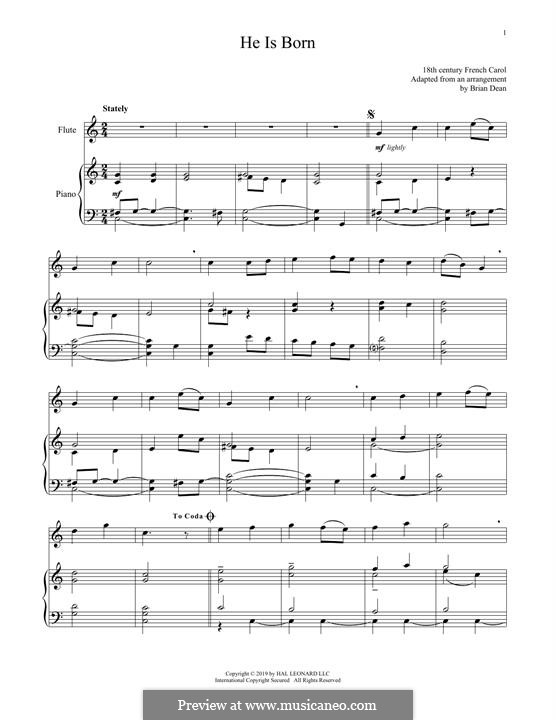 He is Born, the Holy Child (Il est ne, le divin enfant): Для флейты и фортепиано by folklore