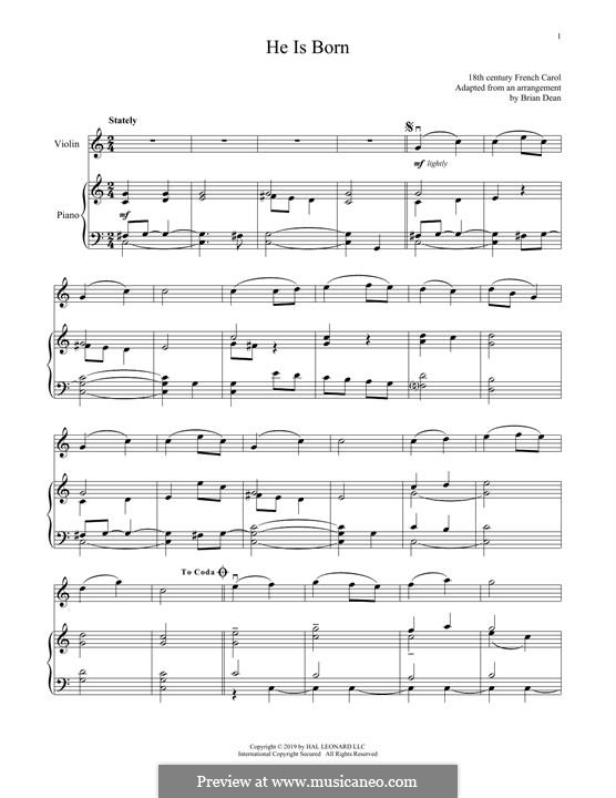He is Born, the Holy Child (Il est ne, le divin enfant): Для скрипки и фортепиано by folklore