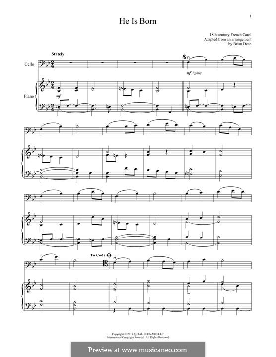 He is Born, the Holy Child (Il est ne, le divin enfant): Для виолончели и фортепиано by folklore