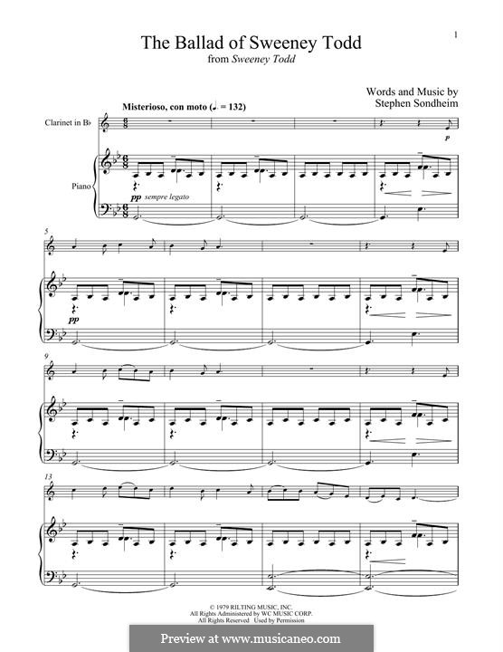 The Ballad of Sweeney Todd (from Sweeney Todd): Для кларнета и фортепиано by Stephen Sondheim