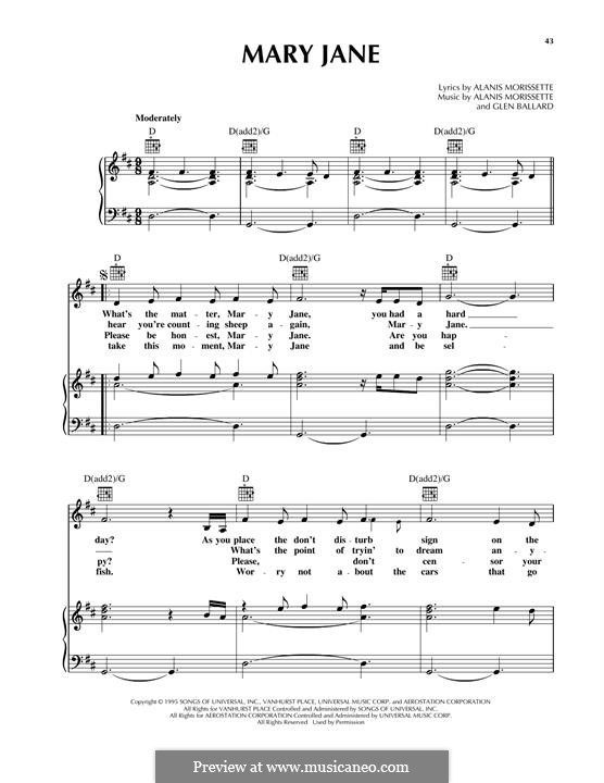 Mary Jane (from Jagged Little Pill The Musical): Для голоса и фортепиано (или гитары) by Alanis Morissette, Glen Ballard