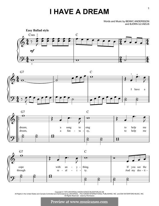 I Have a Dream (ABBA): Для фортепиано by Benny Andersson, Björn Ulvaeus