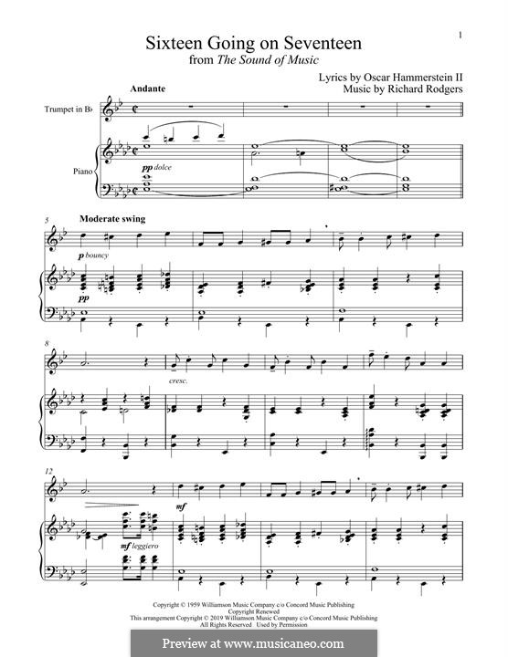 Sixteen Going on Seventeen (from The Sound of Music): For trumpet and piano by Richard Rodgers