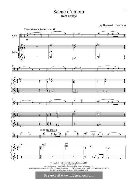 Scene d'Amour (from Vertigo): Для виолончели и фортепиано by Bernard Hermann