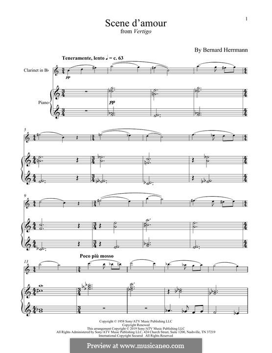 Scene d'Amour (from Vertigo): Для кларнета и фортепиано by Bernard Hermann