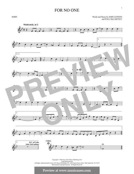 For no One (The Beatles): For horn by John Lennon, Paul McCartney