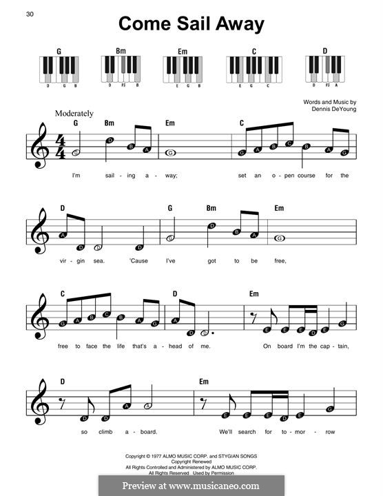 Come Sail Away (Styx): Для фортепиано by Dennis DeYoung