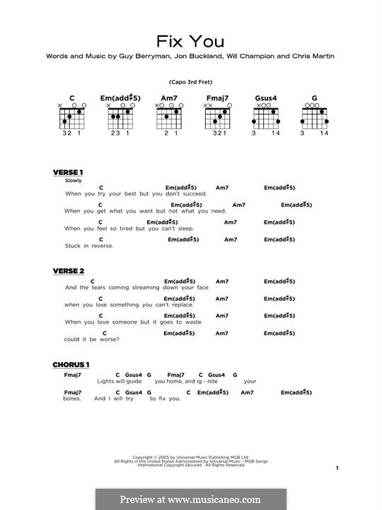 Fix You (Coldplay): Для гитары by Chris Martin, Guy Berryman, Jonny Buckland, Will Champion