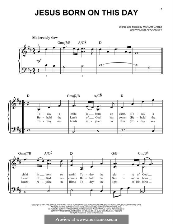 Jesus Born On This Day: Для фортепиано (легкий уровень) by Mariah Carey, Walter Afanasieff