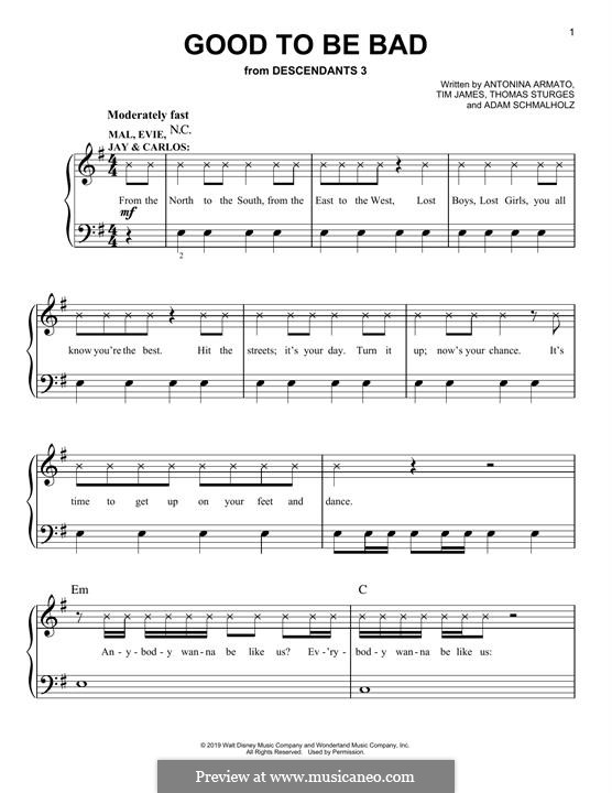 Good To Be Bad (from Disney's Descendants 3): Для фортепиано by Adam Schmalholz, Antonina Armato, Thomas Armato Sturges, Timothy James