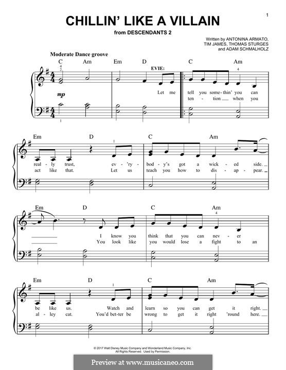 Chillin' Like a Villain (from Disney's Descendants 2): Для фортепиано (легкий уровень) by Adam Schmalholz, Antonina Armato, Thomas Armato Sturges, Timothy James
