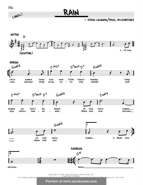 Rain (The Beatles): Melody line (jazz version) by John Lennon, Paul McCartney