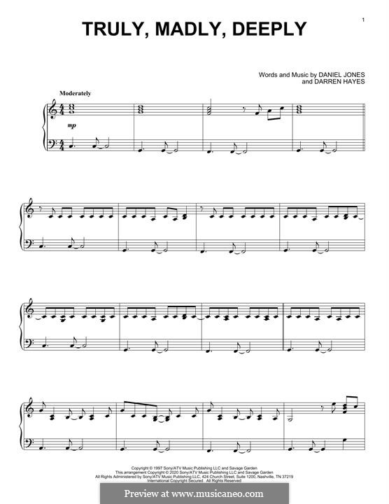 Truly, Madly, Deeply (Savage Garden): Для фортепиано (легкий уровень) by Danny Jones, Darren Hayes