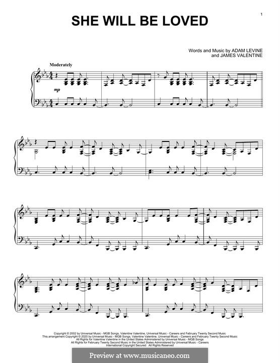 She Will Be Loved (Maroon 5): Для фортепиано (легкий уровень) by Adam Levine, James Valentine
