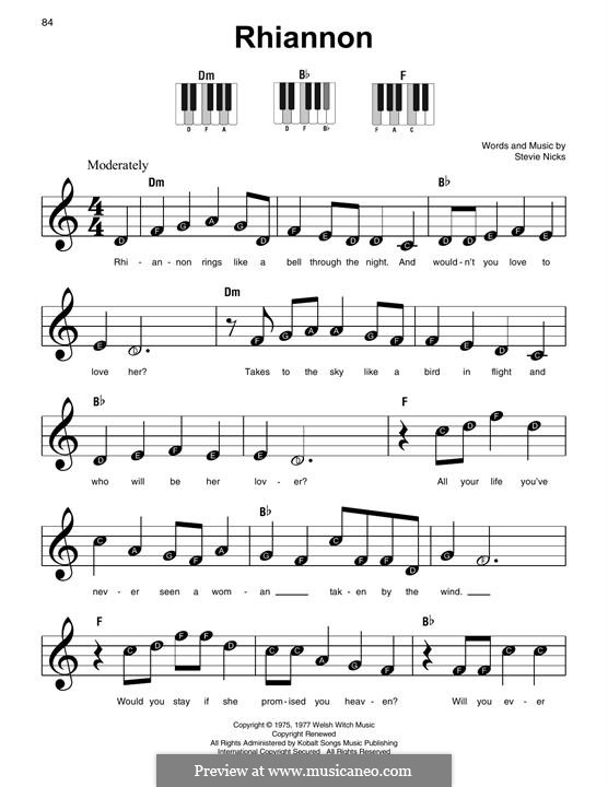 Rhiannon (Fleetwood Mac): Для фортепиано (легкий уровень) by Stevie Nicks