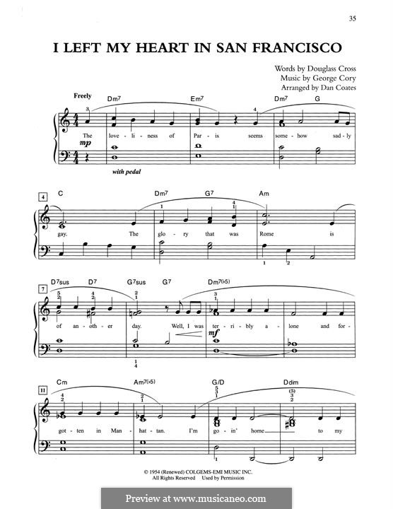 I Left My Heart in San Francisco: Для фортепиано (легкий уровень) (Tony Bennett) by George Cory
